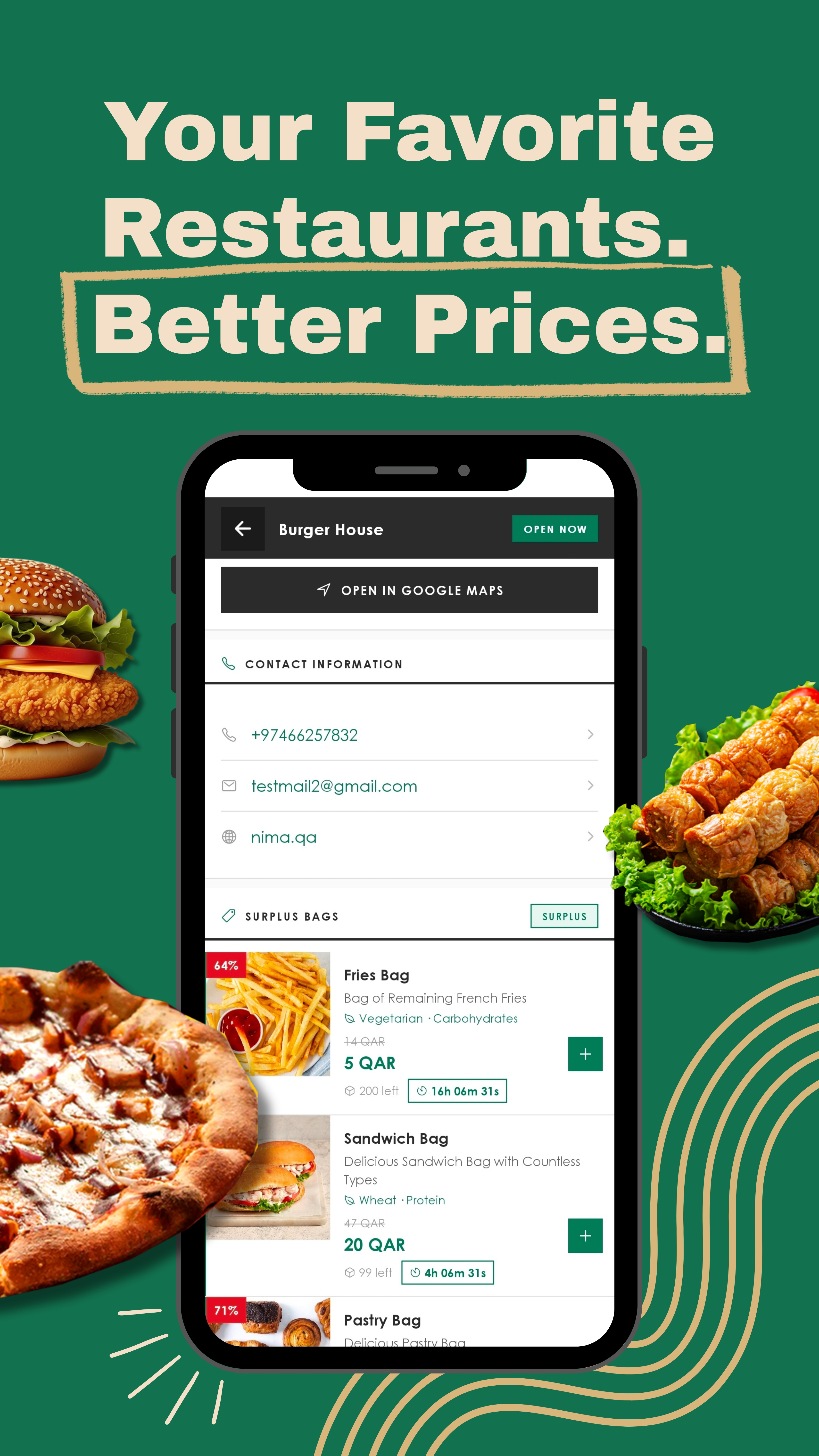 Ni'ma marketing poster: Your Favorite Restaurants, Better Prices
